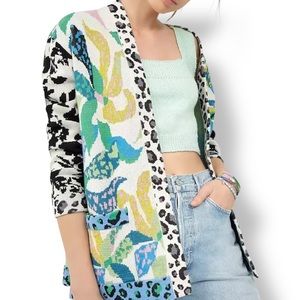 Maeve by Anthro Savanah Contrast Tropical Cardigan Open relaxed fit